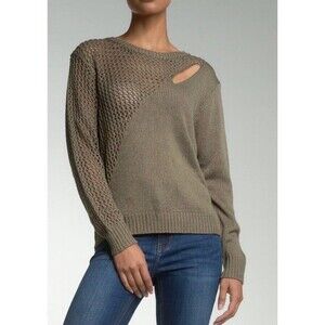 Elan Crocheted Sweater Womens M Cutout Slit Sage Olive Green
